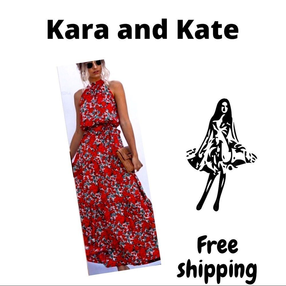 13-LAST ONE Kara and Kate Halter Top Maxi Dress, Floral